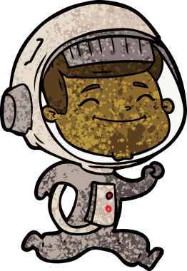 Bir insan tarafından çizilmiş mutlu astronot çizgi filmi.