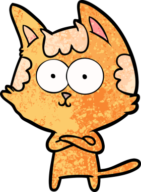 Bir insan tarafından çizilmiş mutlu çizgi film kedisi.