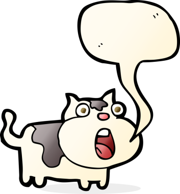 Bir insan tarafından çizilmiş konuşma balonuyla şok olmuş bir kedi.