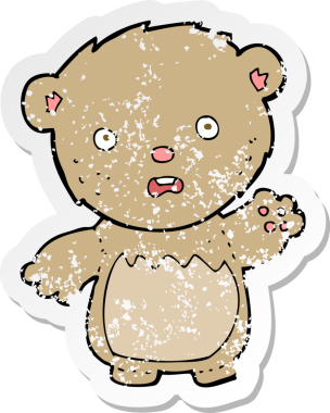 Bir insan tarafından çizilmiş endişeli bir oyuncak ayının gerilmiş çıkartması.