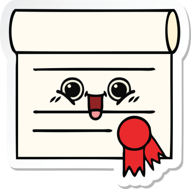 Bir insan tarafından çizilmiş şirin bir karikatür sertifikasının etiketi.