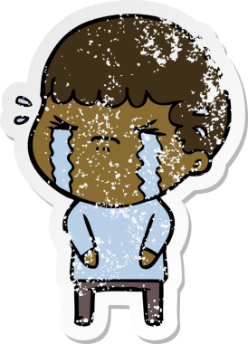 Bir insan tarafından çizilmiş ağlayan bir karikatürcünün sıkıntılı çıkartması.