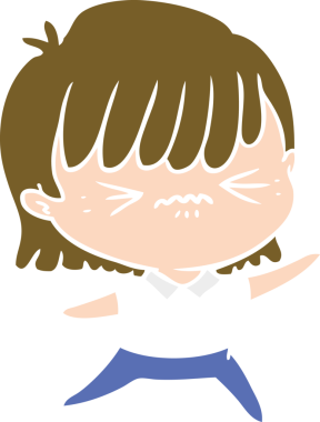 Bir insan tarafından çizilmiş düz renkli çizgi film kızı.