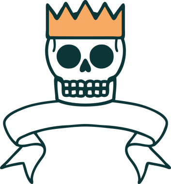 Bir insan tarafından çizilmiş kafatası ve taç dövmeli.