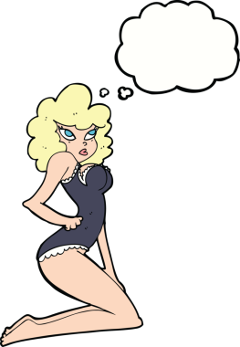 Düşünce baloncuğu bir insan tarafından çizilmiş karikatür kadın.