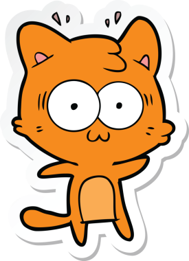 Bir çizgi film çıkartması. Bir insan tarafından çizilmiş, şaşırmış bir kedi.