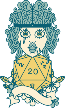 Retro Dövme Tarzı İnsan Barbarlığı Bir insan tarafından çizilmiş doğal 20 zar ile