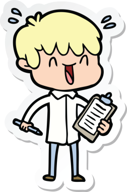 Bir insan tarafından çizilmiş, gülen bir çocuğun çıkartması.