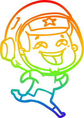 Gökkuşağı gradyan çizgi çizimi Bir insan tarafından çizilmiş gülen astronot