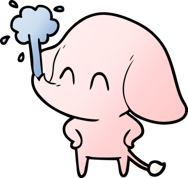 Bir insan tarafından çizilmiş su püskürten sevimli bir fil.