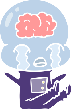 Düz renkli çizgi film. Bir insan tarafından çizilmiş büyük beyinli uzaylı ağlaması.