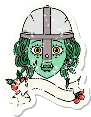 Bir insan tarafından çizilmiş bir ork savaşçı karakterinin grunge çıkartması.