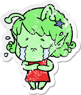 Bir insan tarafından çizilmiş, ağlayan uzaylı bir kızın sıkıntılı çıkartması.