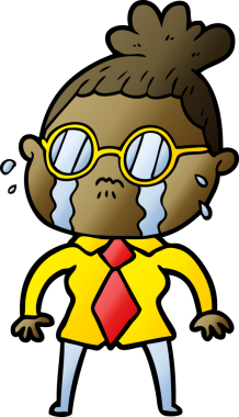 Bir insan tarafından çizilmiş gözlüklü, ağlayan bir kadın.