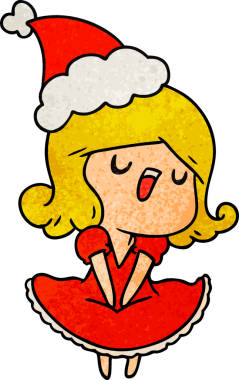 Bir insan tarafından çizilmiş kawai kızının el çizimi karikatürü.