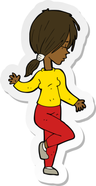 Bir insan tarafından çizilmiş dans eden bir karikatür kızının çıkartması.