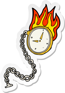 Bir insan tarafından çizilmiş yanan bir saatin çıkartması.
