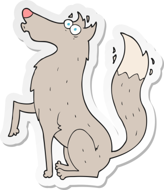 Bir insan tarafından çizilmiş bir kurt çizgi filminin çıkartması.