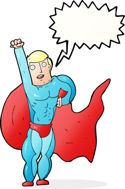 Bir insan tarafından çizilmiş konuşma balonu olan çizgi film süper kahramanı.