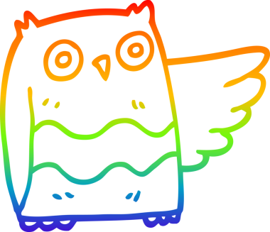 Gökkuşağı gradyan çizgi çizimi bir insan tarafından çizilmiş şirin bir baykuş