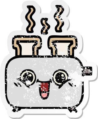 Bir insan tarafından çizilmiş bir ekmek kızartma makinesinin hüzünlü çıkartması.