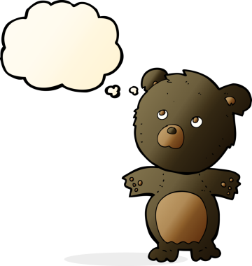 Bir insan tarafından çizilmiş düşünce balonlu komik oyuncak ayı.