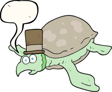 Bir insan tarafından çizilmiş serbest konuşma balonu karikatür kaplumbağası.