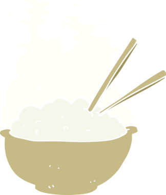 Bir insan tarafından çizilmiş bir kase sıcak pirincin düz renkli çizimi