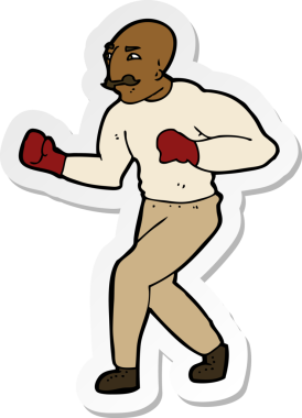Bir insan tarafından çizilmiş çizgi film boksörünün çıkartması.