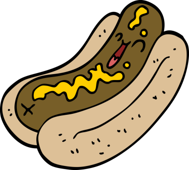 Bir insan tarafından çizilmiş hardallı sosisli sandviç.