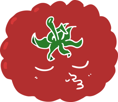 Bir insan tarafından çizilmiş düz renkli çizgi film domatesi