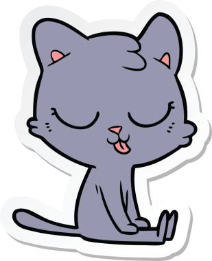 Bir insan tarafından çizilmiş çizgi film kedisinin çıkartması.