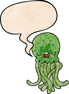 bir insan tarafından çizilmiş, geçmişe dönük konuşma baloncuklu çizgi film denizanası.