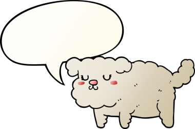 Bir insan tarafından çizilmiş, konuşma baloncuklu çizgi film köpeği.