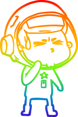 Bir insan tarafından çizilen gökkuşağı gradyan çizimi stresli astronot