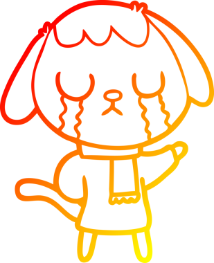 Bir insanın çizdiği ağlayan şirin bir köpeğin sıcak çizgi çizimi.