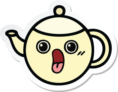 Bir insan tarafından çizilmiş şirin bir çay demliğinin çıkartması.