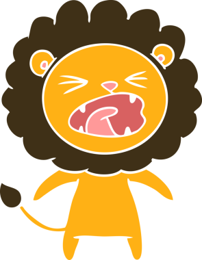 Bir insan tarafından çizilmiş düz renk çizgi film kızgın aslan