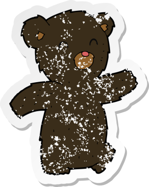 Bir insan tarafından çizilmiş karikatür kara ayısının gerilmiş çıkartması.