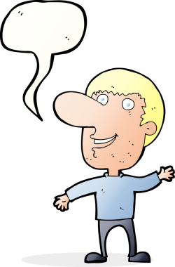 Bir insan tarafından çizilmiş konuşma balonlu bir çizgi film adamı.