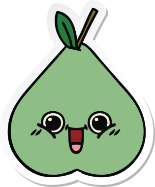 Bir insan tarafından çizilmiş şirin yeşil bir armut çıkartması.