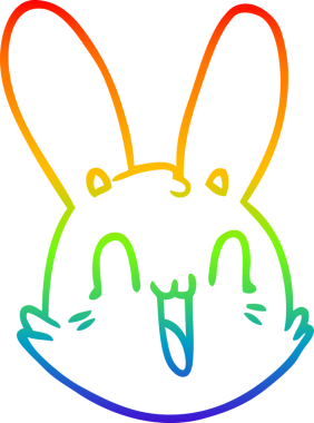 Gökkuşağı gradyan çizgi çizimi Bir insan tarafından çizilmiş çılgın mutlu tavşan yüzü