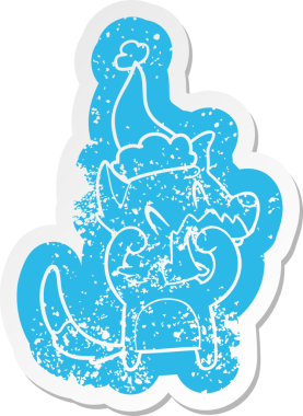 Gülen tilki çizgi filmi bir insan tarafından çizilmiş Noel Baba şapkasının çıkartması.