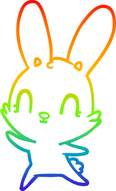 Gökkuşağı gradyan çizimi. Bir insan tarafından çizilmiş şirin bir tavşan çizgi filmi.