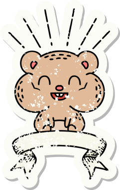 Dövme stili eski bir çıkartma. Bir insan tarafından çizilmiş mutlu hamster.