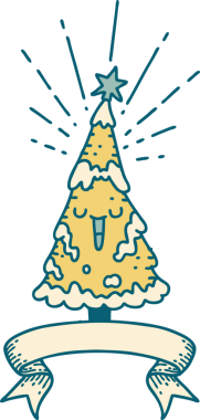 Dövme stili afiş Bir insan tarafından çizilmiş mutlu noel ağacı