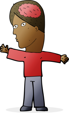 Bir insan tarafından çizilmiş beyni olan çizgi film adamı.