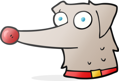 Bir insan tarafından çizilmiş tasmalı bir karikatür köpeği.