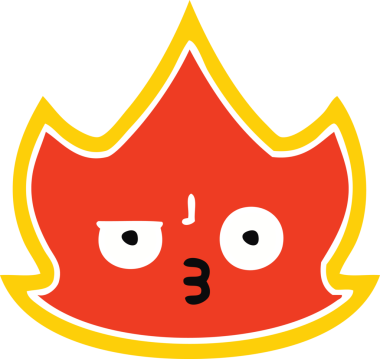 Bir insan tarafından çizilen ateşin düz renkli retro karikatürü