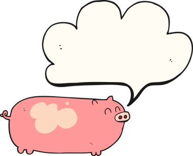 Bir insan tarafından çizilmiş serbest konuşma balonu çizgi film domuzu.